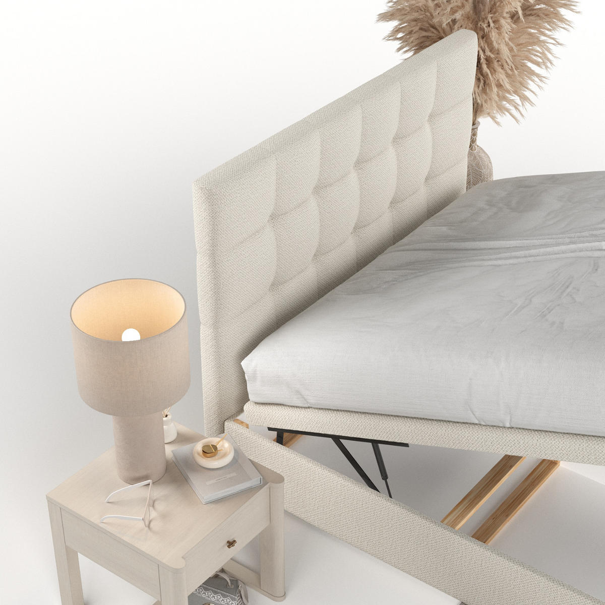 POLSTERBETT Guam mit Stauraum 140/200 cm Hellbeige im Alta Stoff - Sandfarben/Schwarz, Holz/Holzwerkstoff (140/200cm) - AltaBeds