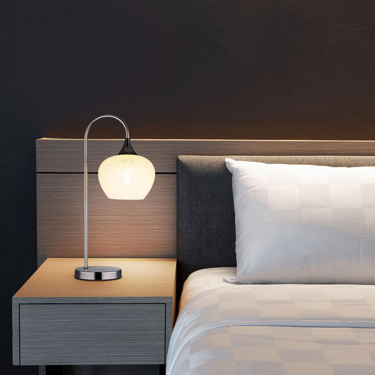 LED TISCHLEUCHTE Metall Glas Silber - Silberfarben, Glas (27.5/16/54cm) - Globo Lighting