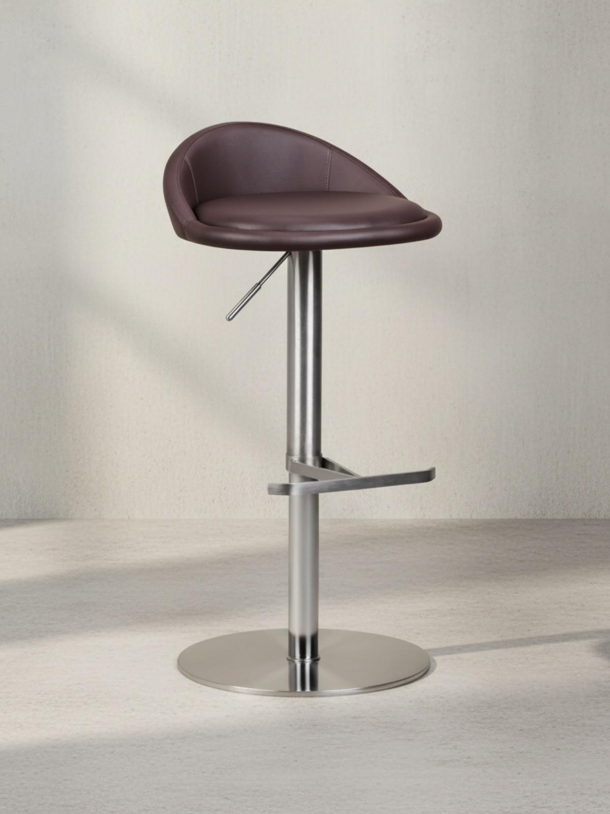 BARHOCKER Höhenverstellbar Edelstahl Halbrunde Rückenlehne DONAU, Braun 43x43x90 cm - Silberfarben/Braun, Kunststoff/Textil (43/90/43cm) - KADIMA DESIGN