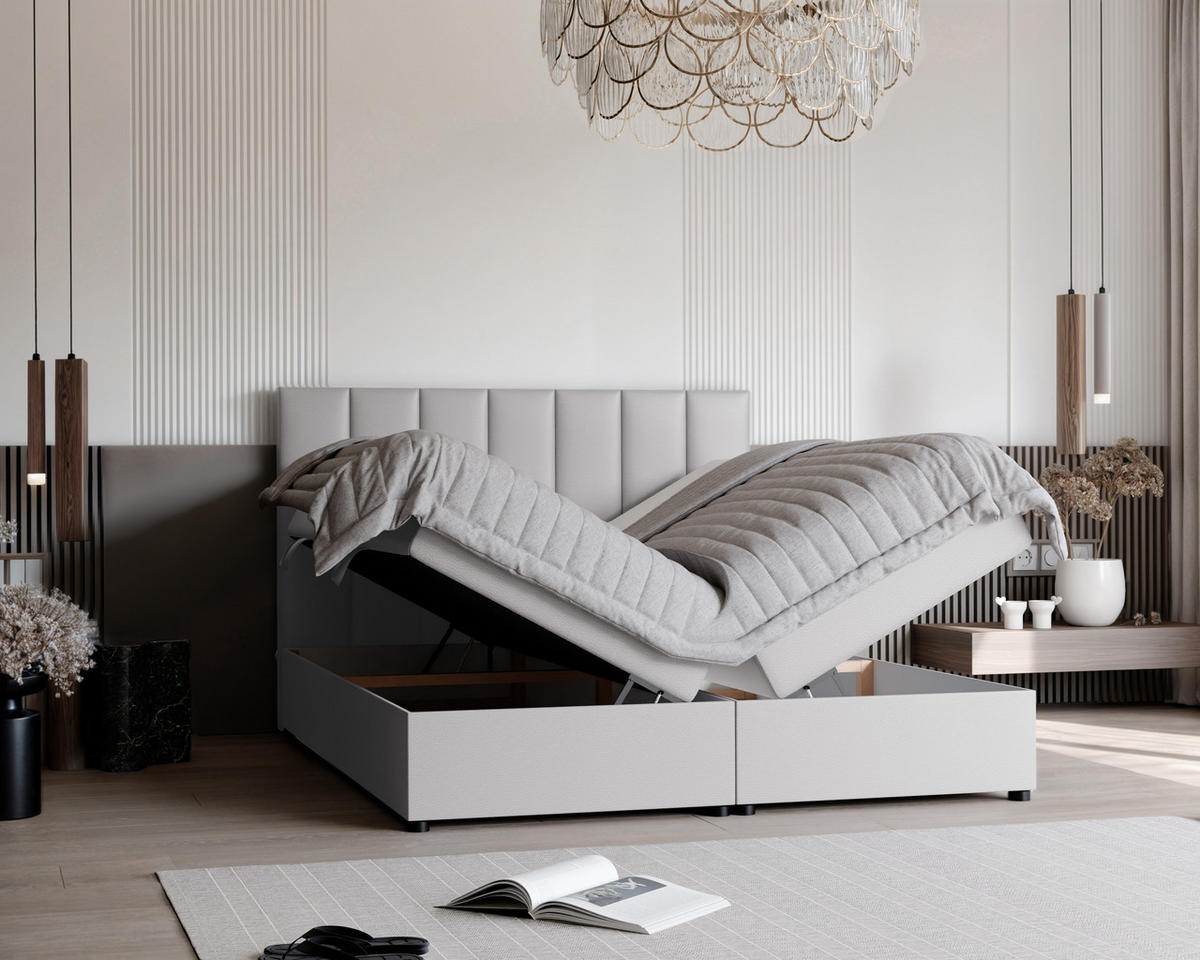 BOXBETT ZELTO 200/200 cm, mit Matratze und Topper, Grau - Grau, Holzwerkstoff/Textil (200/200cm) - Idohome