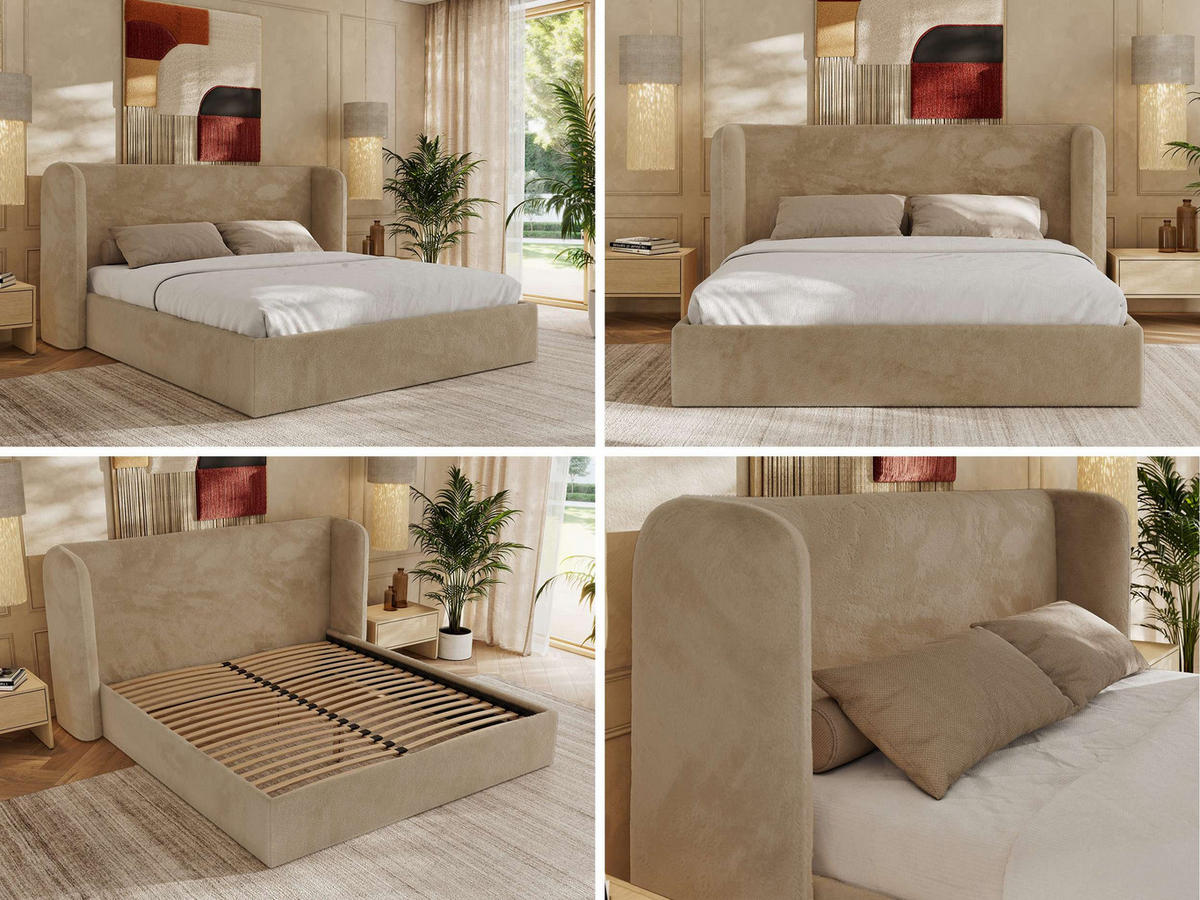 POLSTERBETT EMORA CLASSIC 140/200 - Beige Plüsch - Multipocket-Matratze - Beige, Textil (140/200cm) - MKS