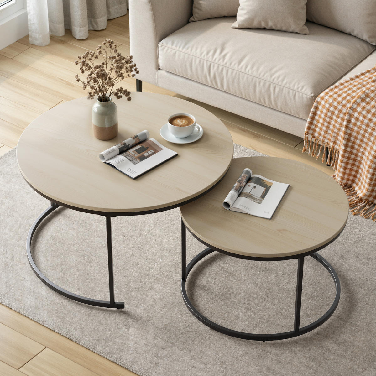COUCHTISCH-SET Eichefarben 2er-Set 80/80/45 cm - Eichefarben, Metall (80/80/45cm) - PANGIVO