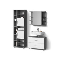 BADMÖBEL-SET Eisak Anthrazit 3 Teile, mit Hochschrank - Anthrazit/Weiß, Holzwerkstoff (80/60/33cm) - Livinity®