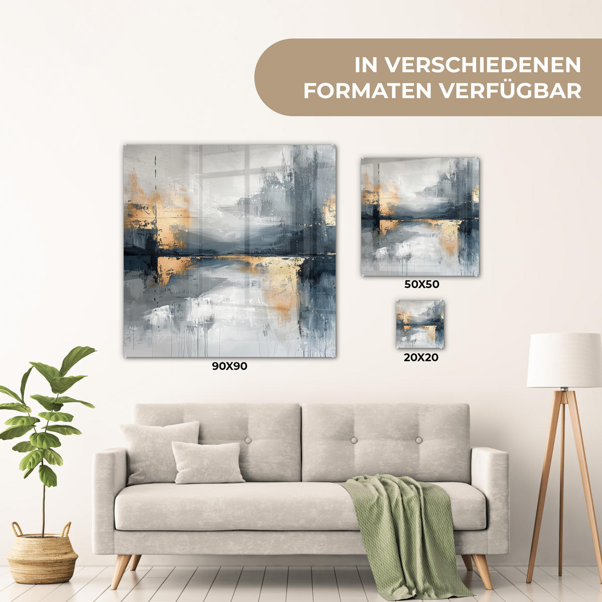 OBRAZ NA AKRYLOVOM SKLE Umenie - sivé - zlaté - abstraktné 50x50 cm - tmavosivá, sklo (50/50cm) - MuchoWow