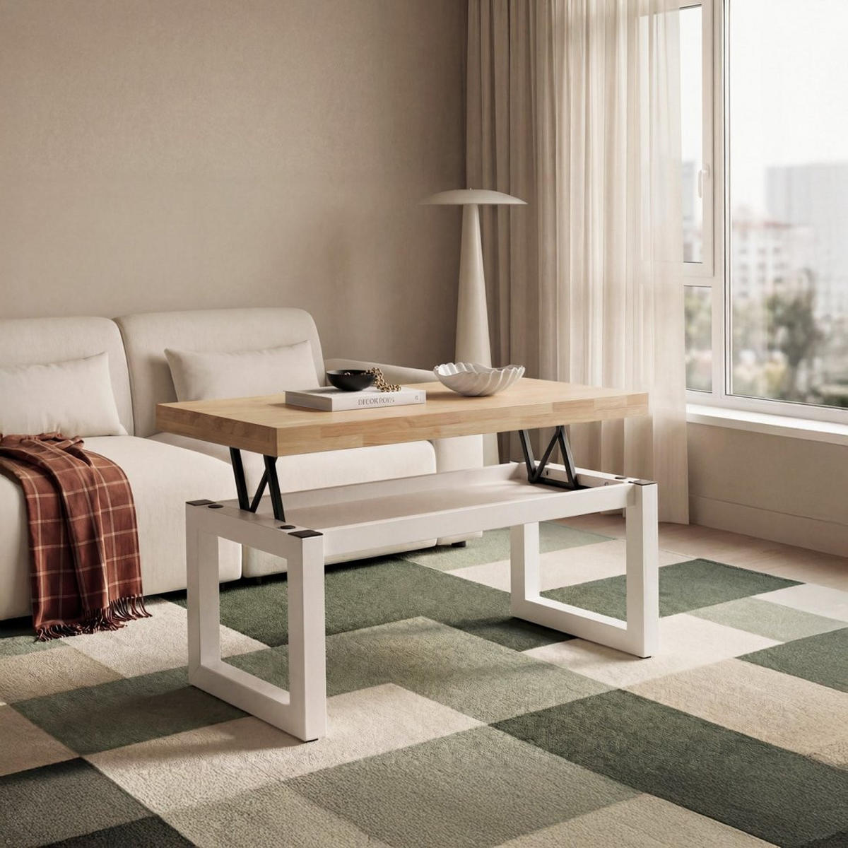 COUCHTISCH HOCHKLAPPBARER Alys Weiß 120 cm x 48 - 62 cm - Weiß, Holz (60/120/48cm) - Klast Home