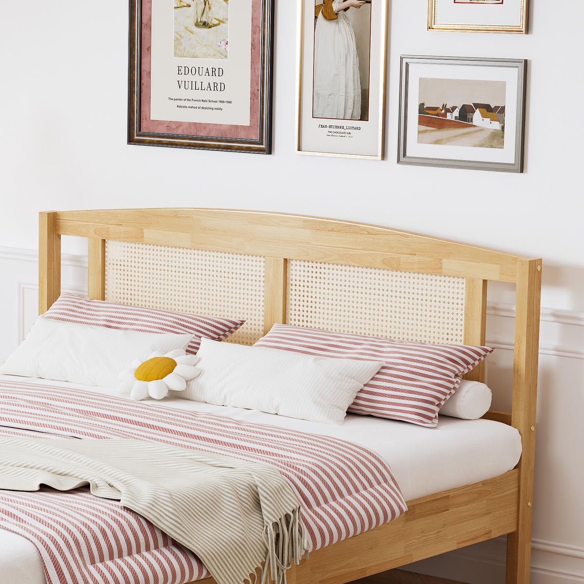 DOPPELBETT 160/200 cm Natur Rattanbett mit stabilen Mittelfüßen aus Kiefer - Naturfarben, Holzwerkstoff (160/200cm) - OKWISH