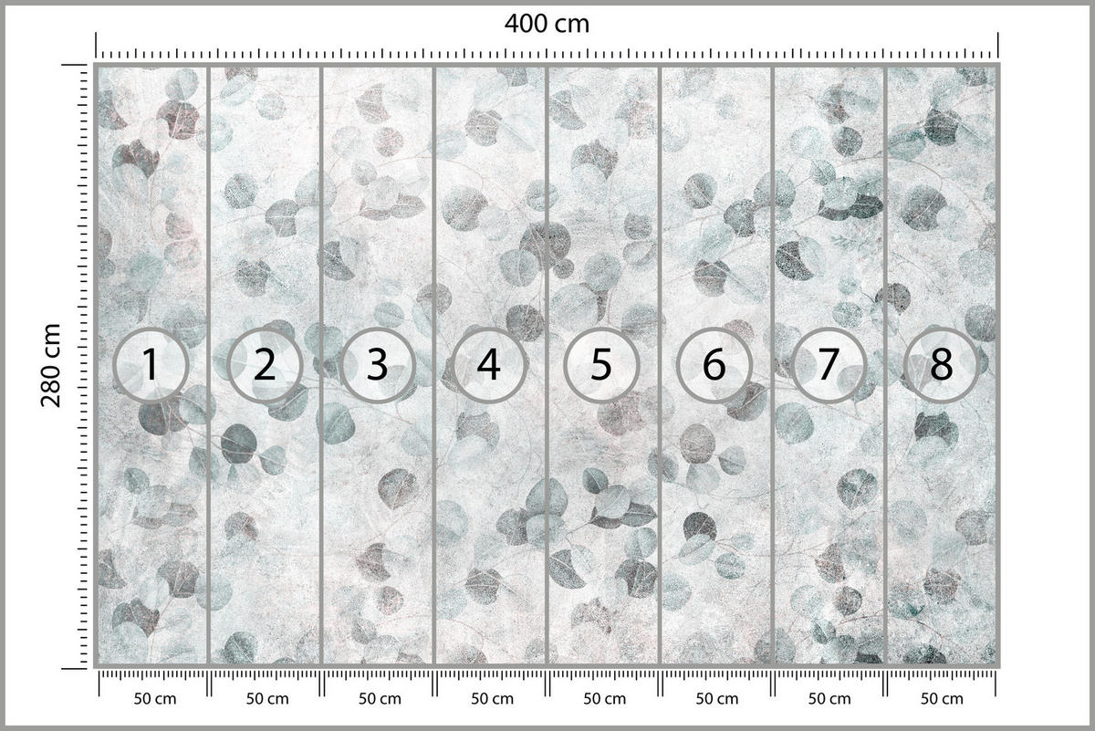FOTOTAPETE für Schlafzimmer Eukalyptus Blätter Beton Pflanzen Vintage Grau 400x280 - Grau, Papier (400/280cm) - Muralo