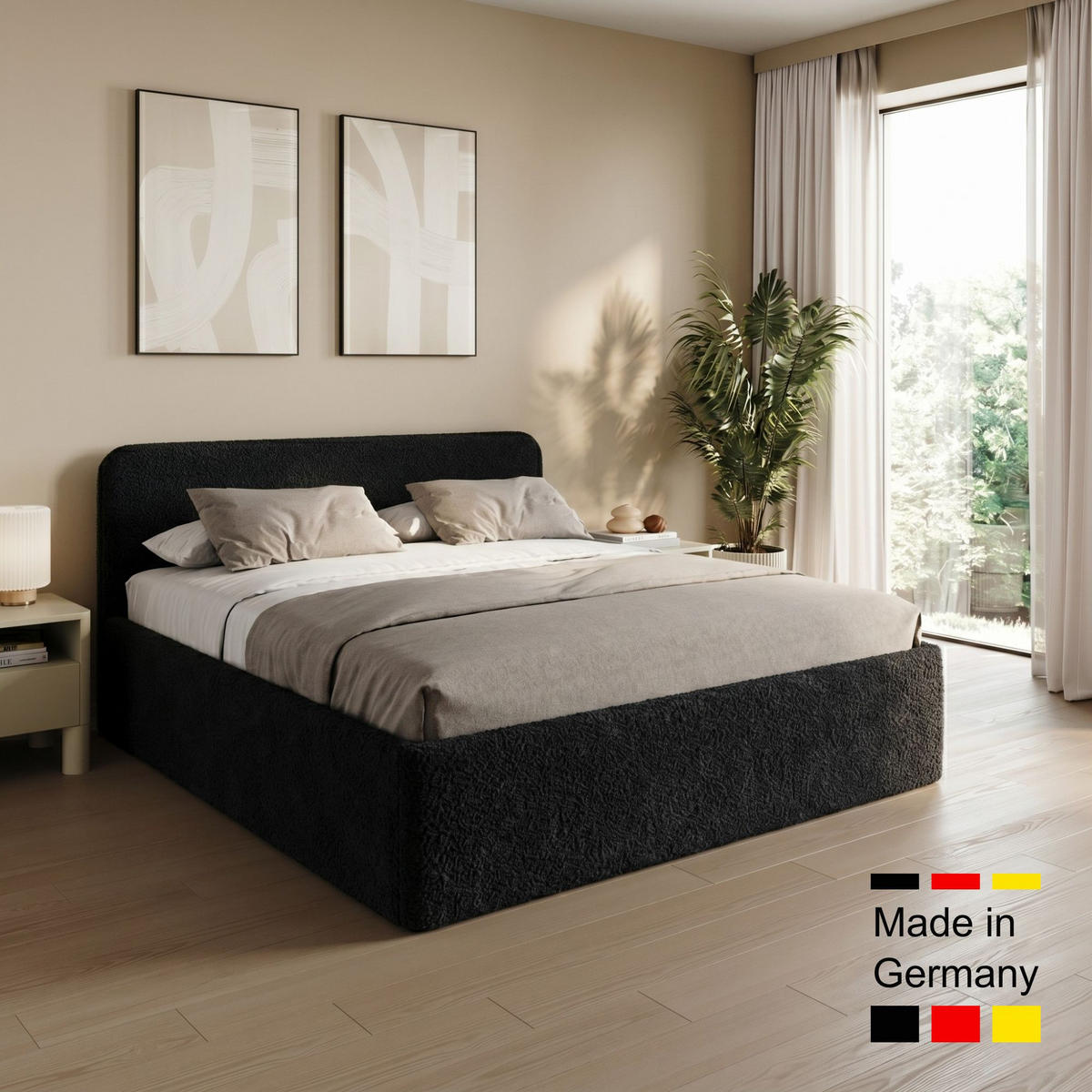 POLSTERBETT 180x200 cm Bonnell-Matratze H2 Bouclé Schwarz - Schwarz, Textil (180/200cm) - Home Collective