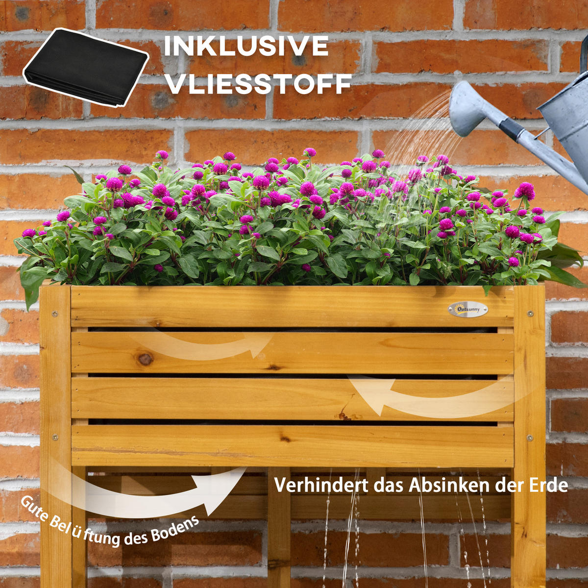 HOCHBEET Pflanzkasten mit klappbarer Tischplatte, für Garten, Terrasse, Holz, Braun - Braun, Holz (63/74.5/64cm) - Outsunny