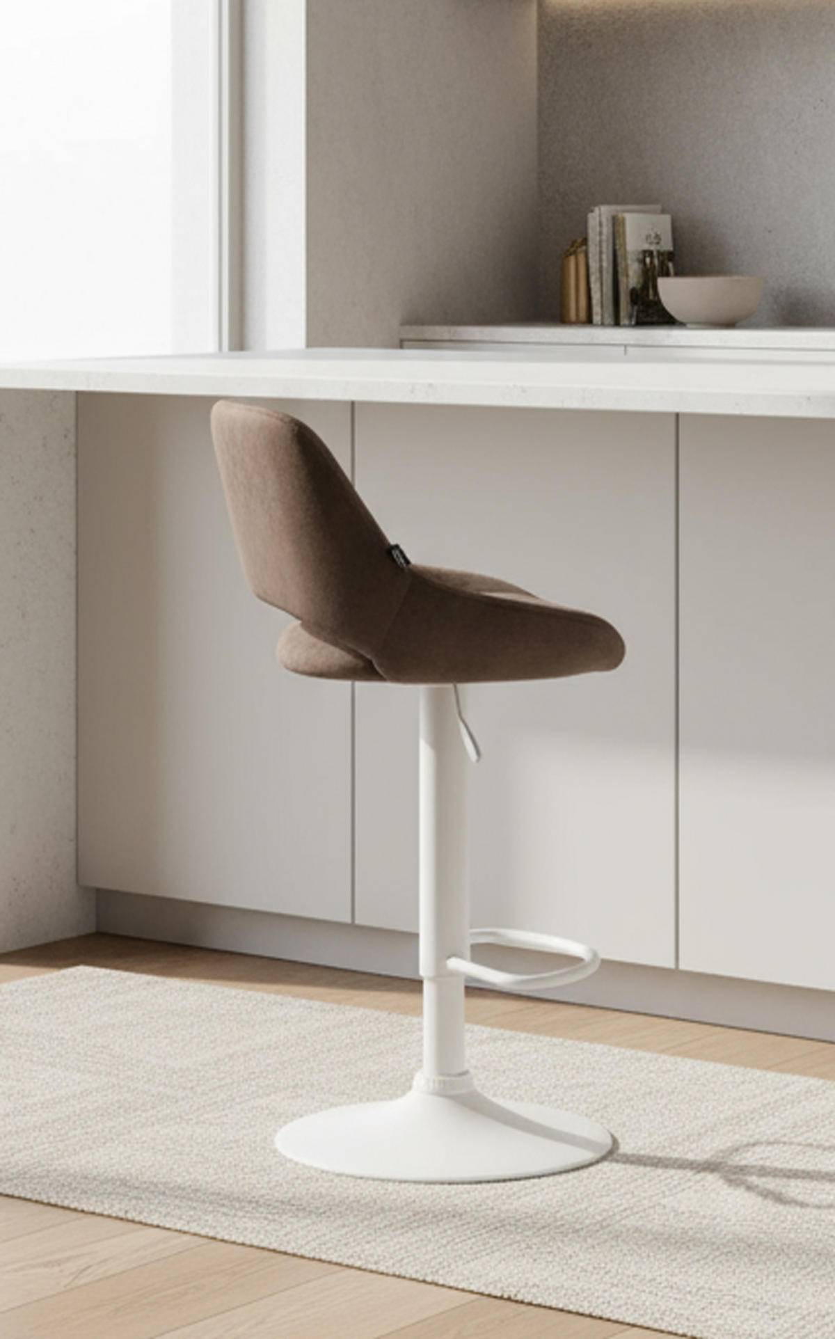 BARHOCKER Milos Samt weiß braun - Braun/Weiß, Textil/Metall (47/106/48cm) - TPFLiving