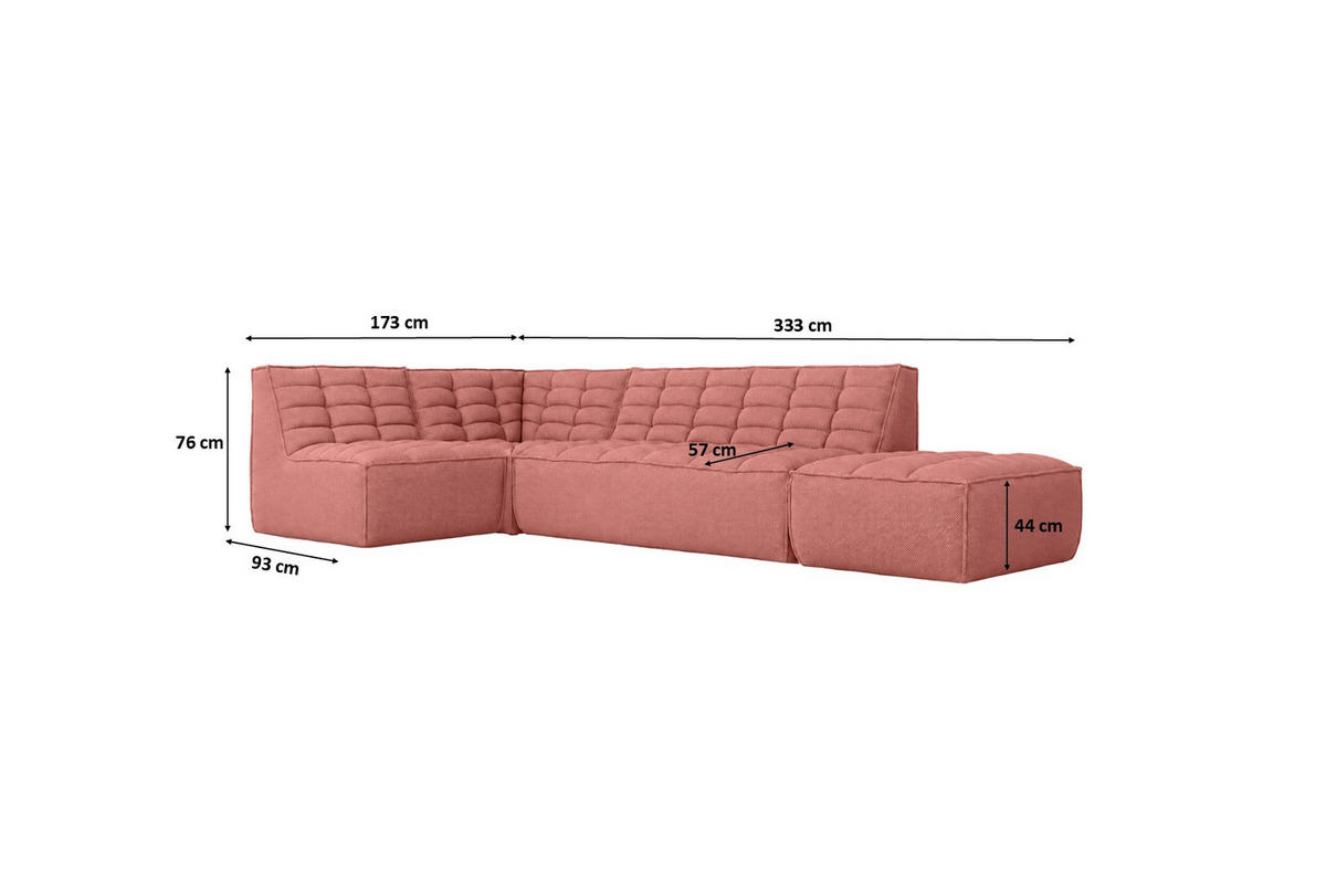 ROHOVÁ SEDAČKA modulární ve tvaru L s taburetem, plyšová tkanina Pop, Růžová, Levá strana, LAZY L s taburetem - růžová, dřevo (333/173cm) - Kaiser Möbel