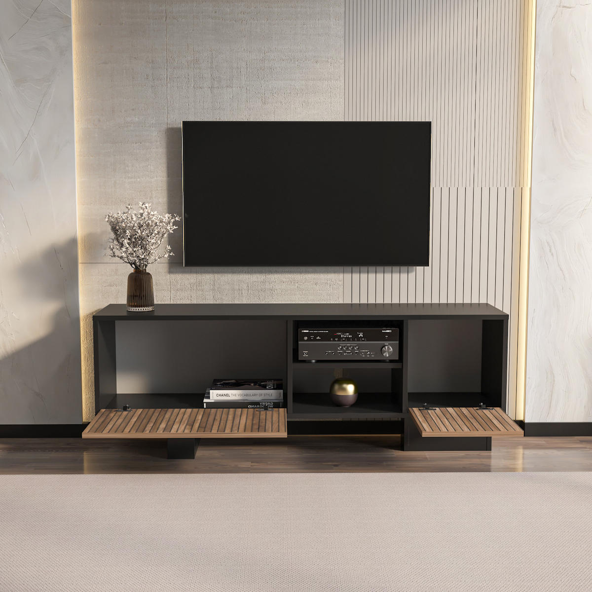 TV-LOWBOARD Monaco - Schwarz/Braun, Holzwerkstoff (150/54/35cm) - Decorotika