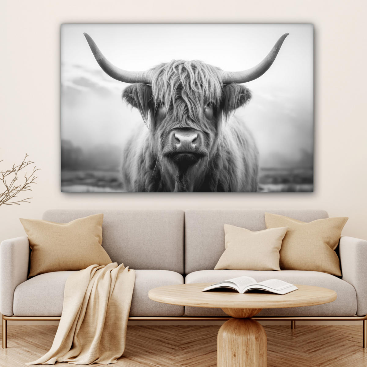 OBRAZ NA PLÁTNE Škótsky horal - hmla - čierna - biela 120x80 cm - sivá, textil (120/80cm) - MuchoWow