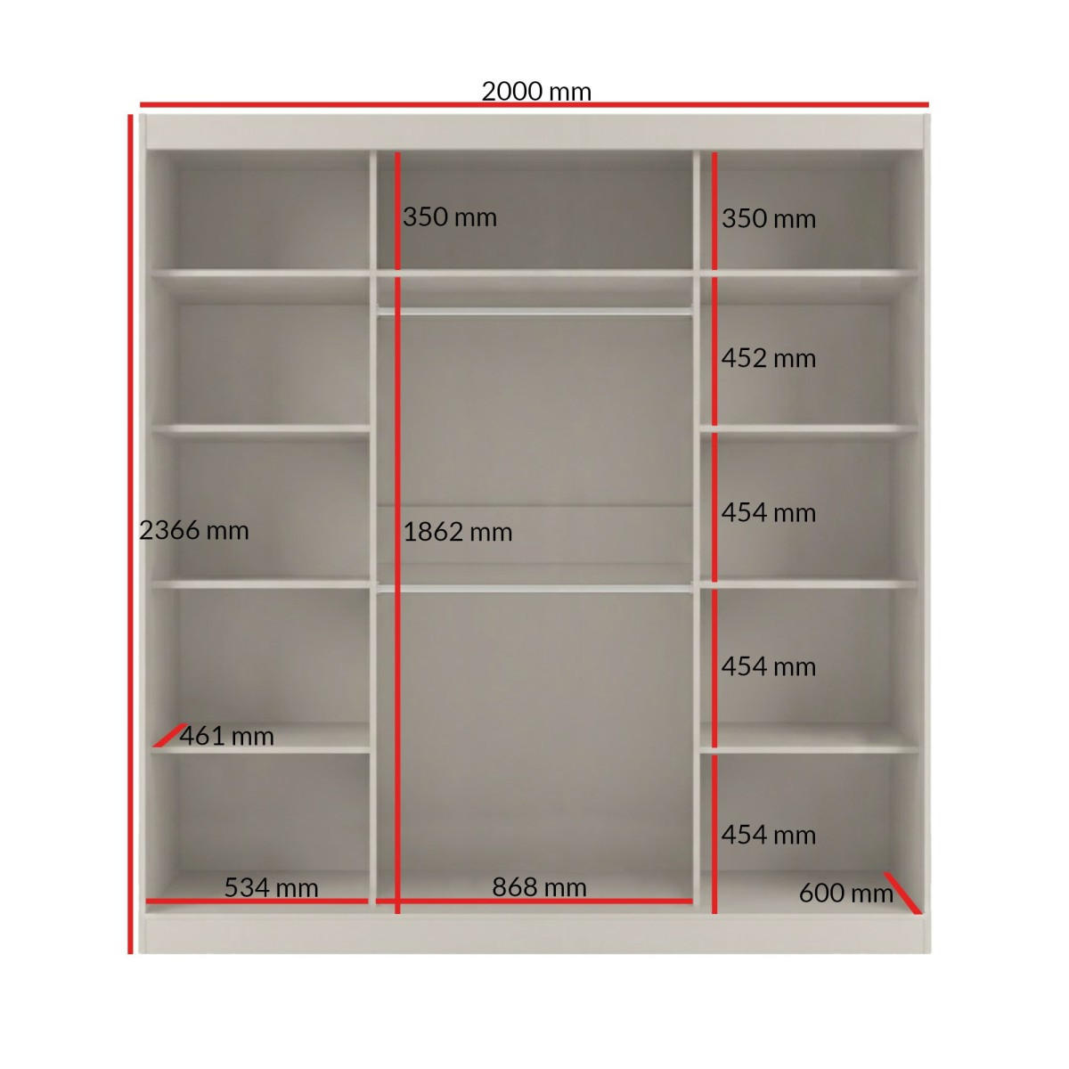 SCHWEBETÜRENSCHRANK mit Spiegel Fiore Plus 3D1L 200 Kaschmir/Schwarz - Kaschmir/Schwarz, Holzwerkstoff/Metall (200/236/60cm) - mzm24