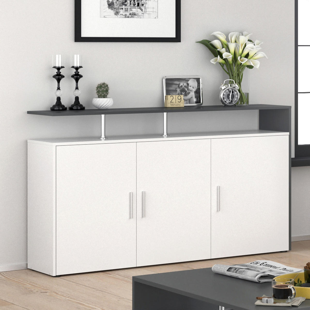 KOMMODE Amato Weiß/Anthrazit 160 x 91.6 cm - Weiß, Holzwerkstoff (35/91.6/160cm) - Vicco