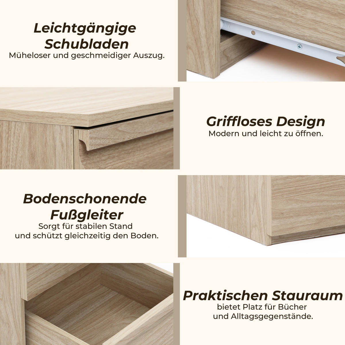 NACHTTISCH Holz mit 2 Schubladen, Holzoptik | B40 x T40 x H49 cm - Hellbraun, Holzwerkstoff (39.5/48.5/39.5cm) - Hometopia
