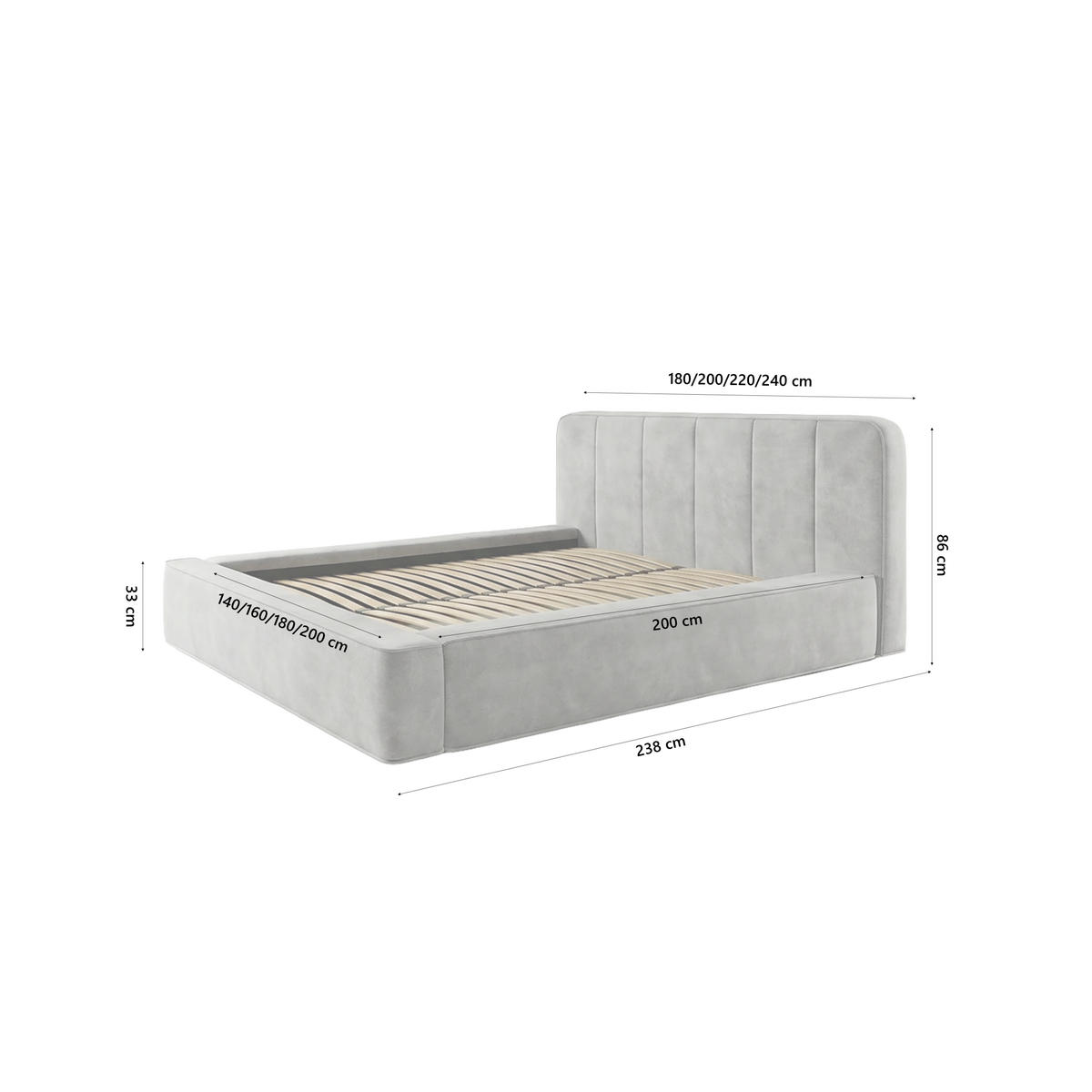 POLSTERBETT BEJO 160x200 cm, Grau - Grau, Textil (200/160cm) - Fedve