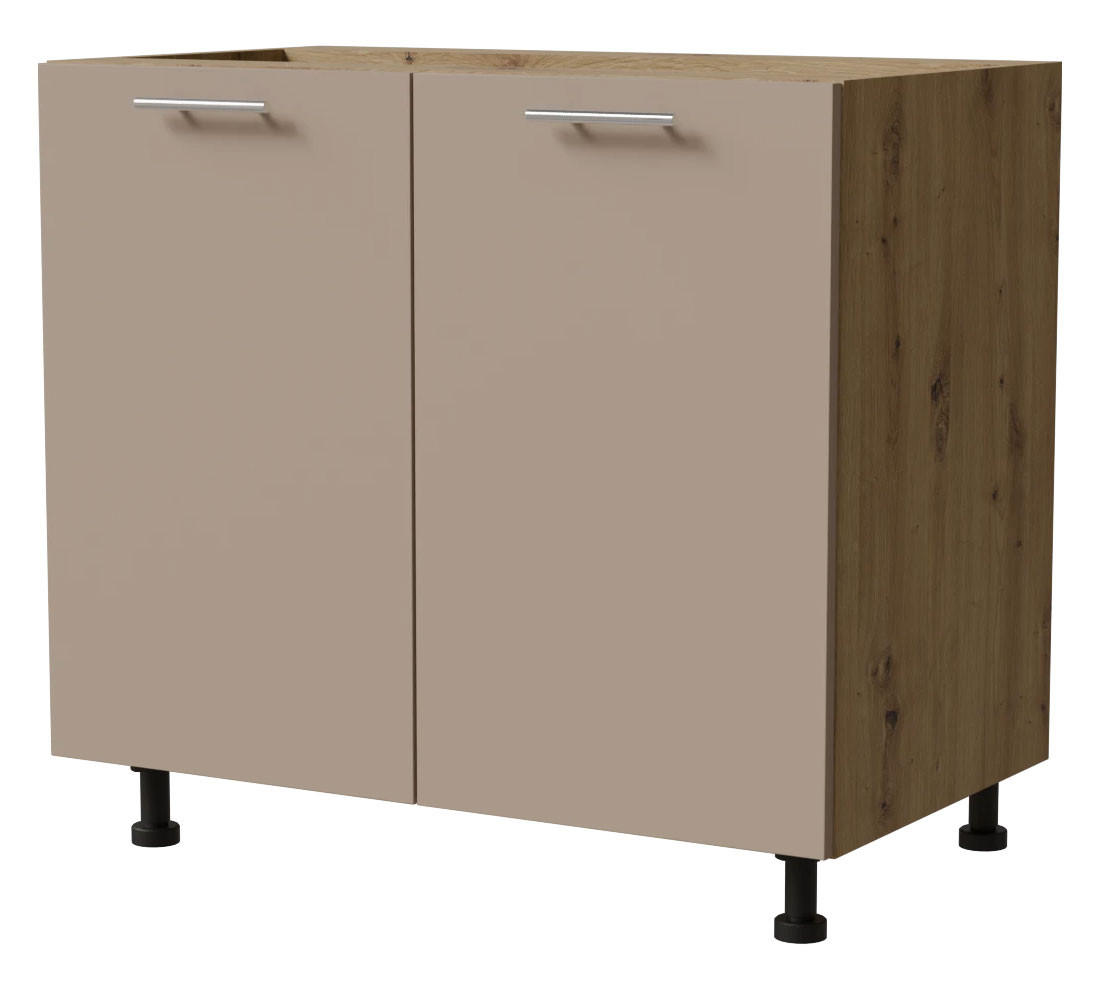 KÜCHENUNTERSCHRANK Brerra D11/90 Korpus eiche artisan / Front RAL 1019 graubeige Matt 90 / 50 / 82 cm - Graubraun/Eiche Artisan, Holz/Holzwerkstoff (90/82/50cm) - Feldmann-Wohnen