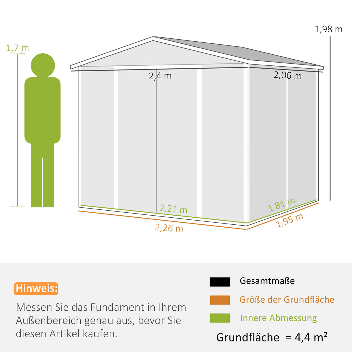 GARTENHAUS Dunkelgrau 240.0/206.0/198.0cm - Dunkelgrau, Metall (206/198/240cm)