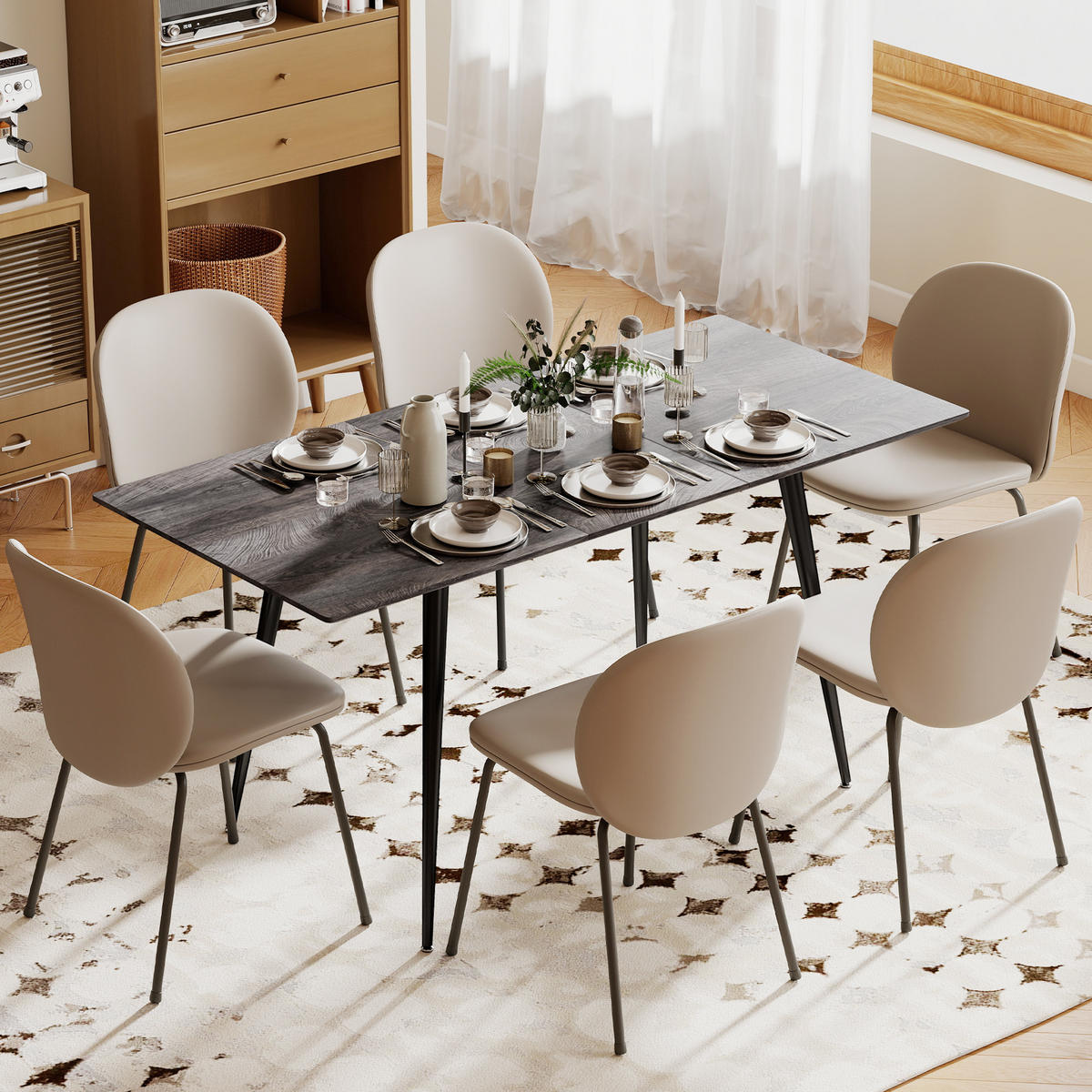 ESSTISCH 120/160 x 75 cm ausziehbar Küchentisch mit Stahlbeine für 6-8 Personen - Schwarz/Grau, Holzwerkstoff/Metall (160/75/77cm) - HOMCOM