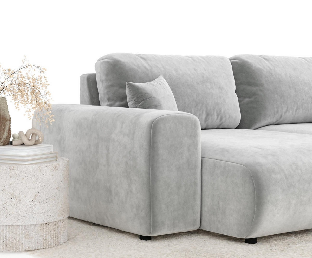 ECKSOFA Zanzibar Hellgrau Samtstoff - Hellgrau/Schwarz, Holz/Holzwerkstoff (237/144cm) - Maison de Reve