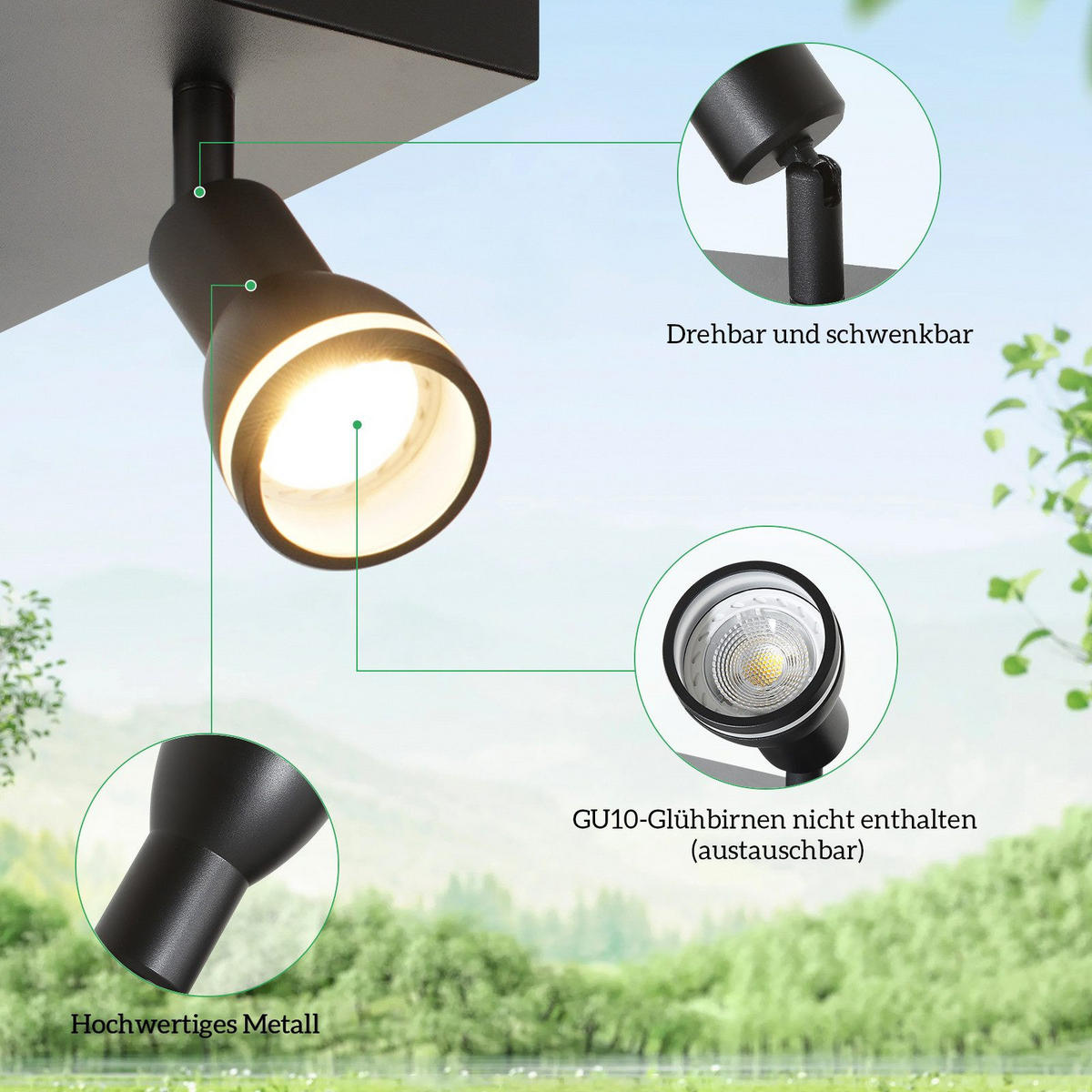 STRAHLER Oldenburg 4-flammig 20/20/15.7 cm - Schwarz, Metall (20/20/15.7cm) - Nettlife