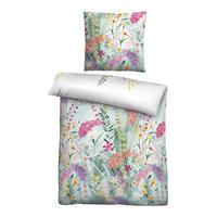 BETTWÄSCHE-GARNITUR Seersucker Sommerwiese aqua, 155x220 cm + 80x80 cm - Türkis, Textil (155/220cm) - biberna