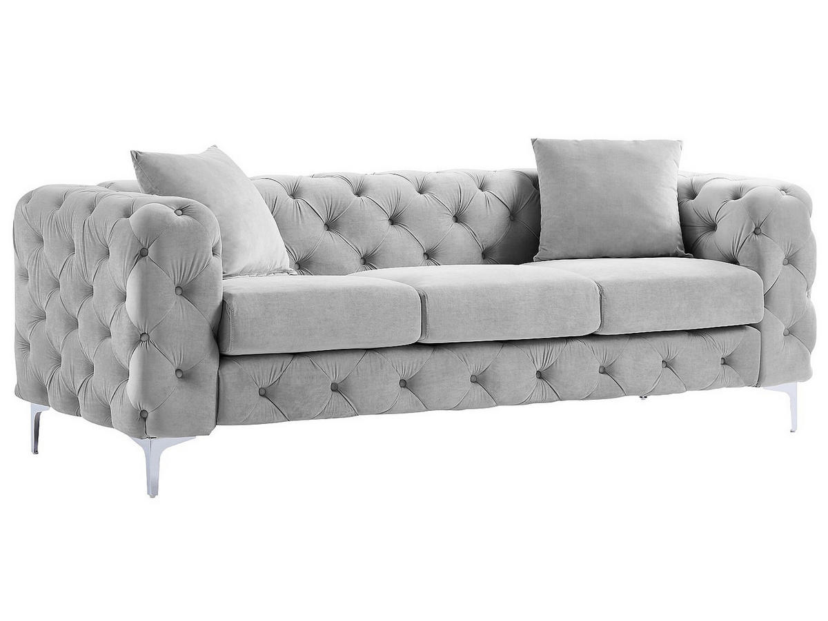 SOFA 3-Sitzer & Sessel - Hellgrau - Samt - EDWINA - Hellgrau, Textil (91/76/220cm) - Vente-Unique