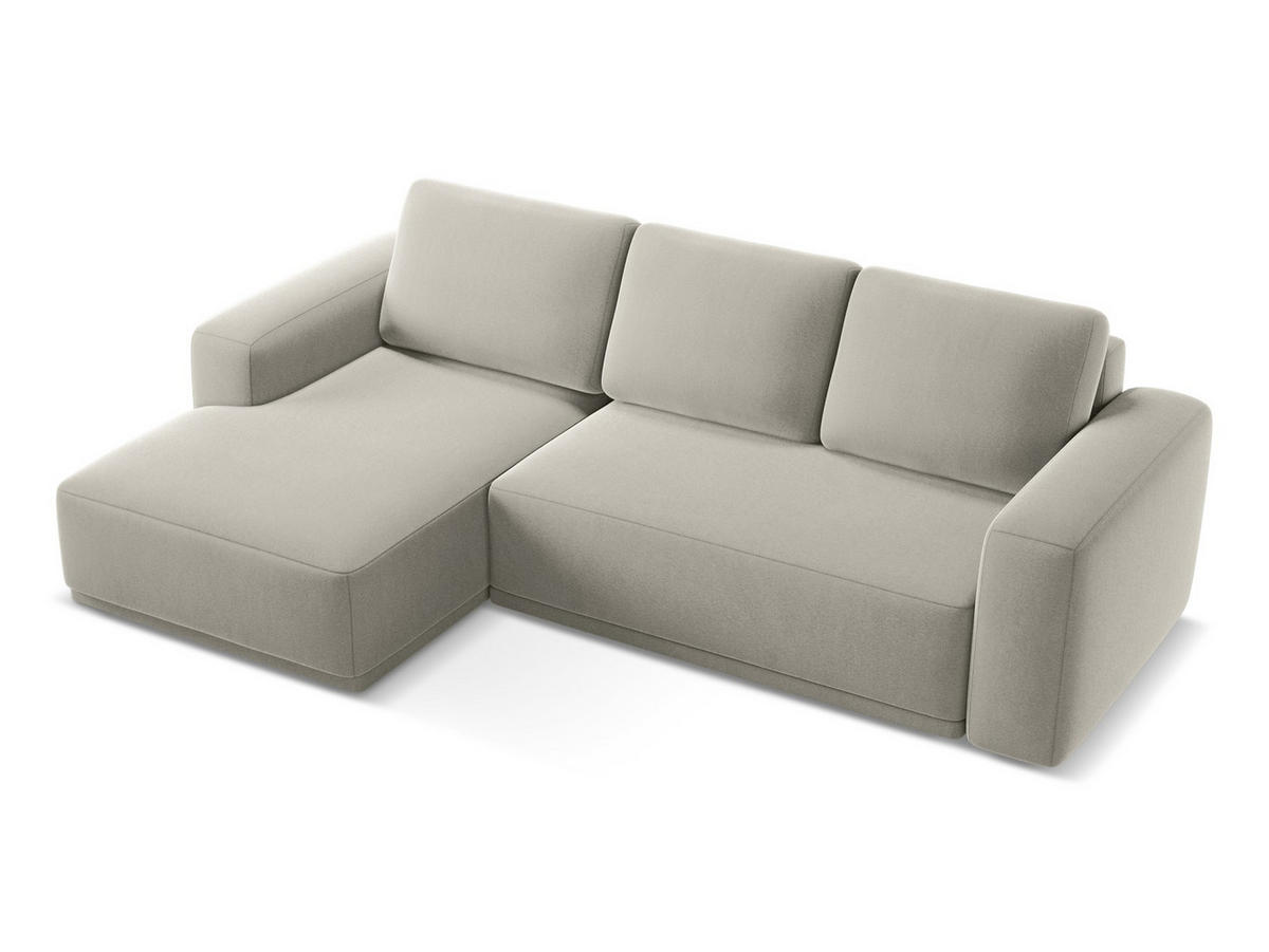 ECKSOFA mit Schlaffunktion Samt Stoff Creme - Perlmutt/Creme, Kunststoff/Textil (258/160cm) - Makamii