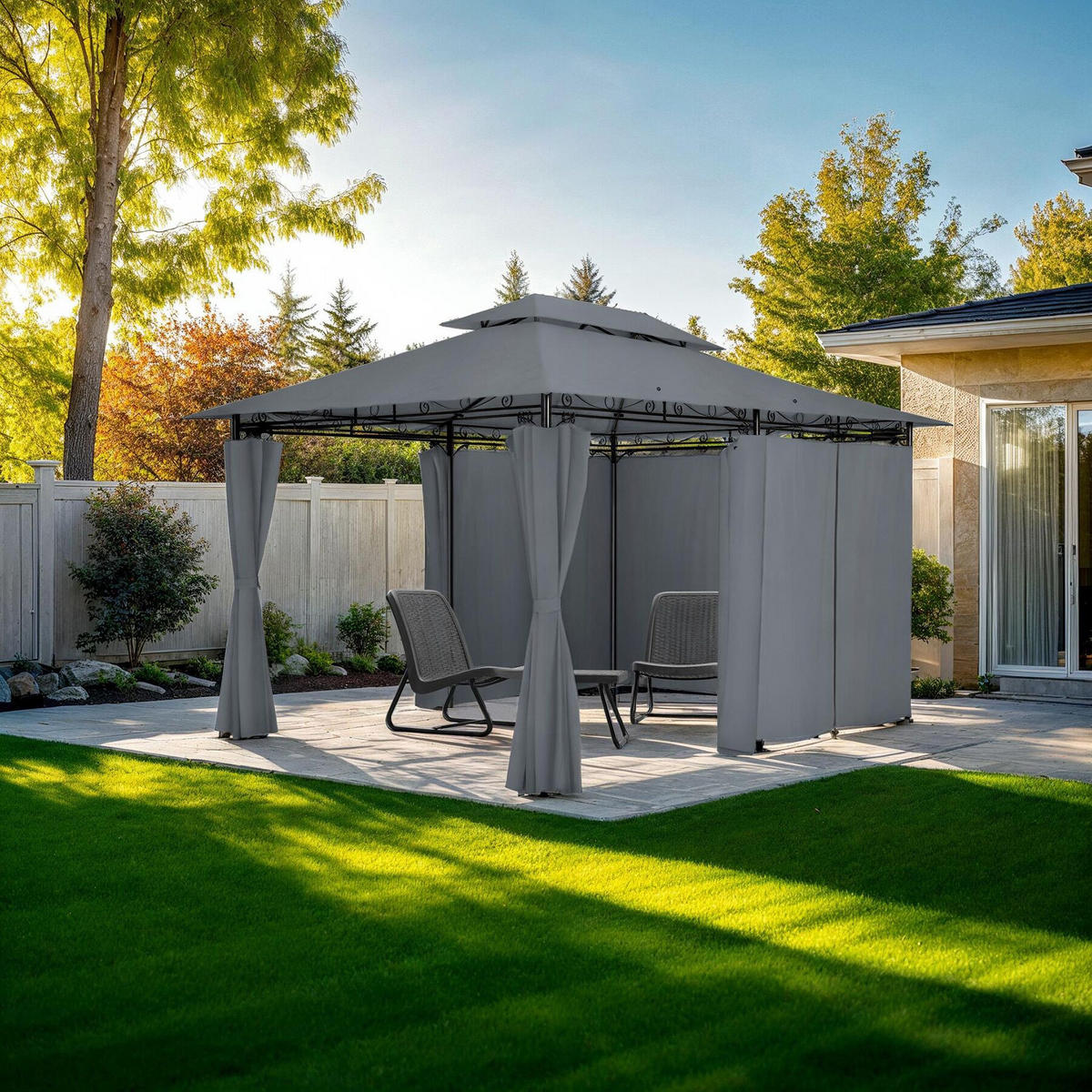 GARTENPAVILLON Emine,inklusive Spannseilen und Heringen,anthrazit - Anthrazit, Kunststoff (300/265/400cm) - tectake