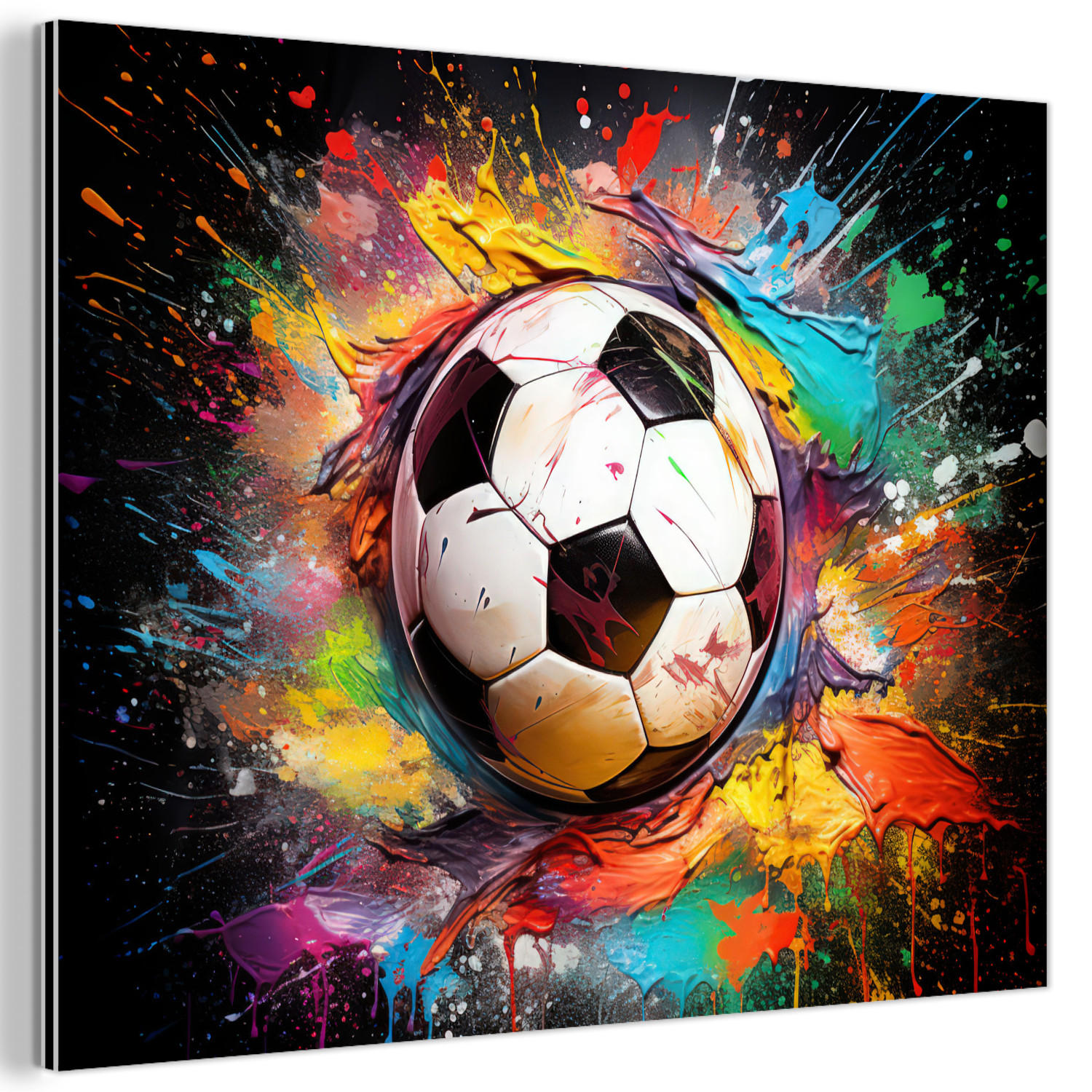 METALLBILD Fußball - Farbe - Farben - Schwarz - Weiß 40x30 cm - Weiß, Metall (40/30cm) - MuchoWow