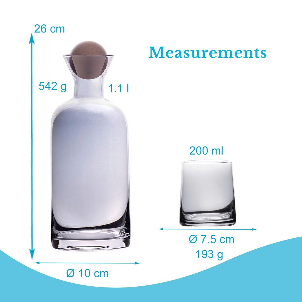 KARAFFE mit 4 Gläsern Set aus Glas mit Regenbogen Schimmer - Transparent, Glas (1.1L) - Intirilife