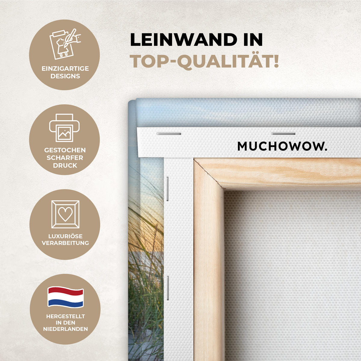 LEINWANDBILD Strand - Sonne - Düne - Gras - Sand - Horizont Wandbild 40x30 cm - Hellblau, Textil (40/30cm) - MuchoWow