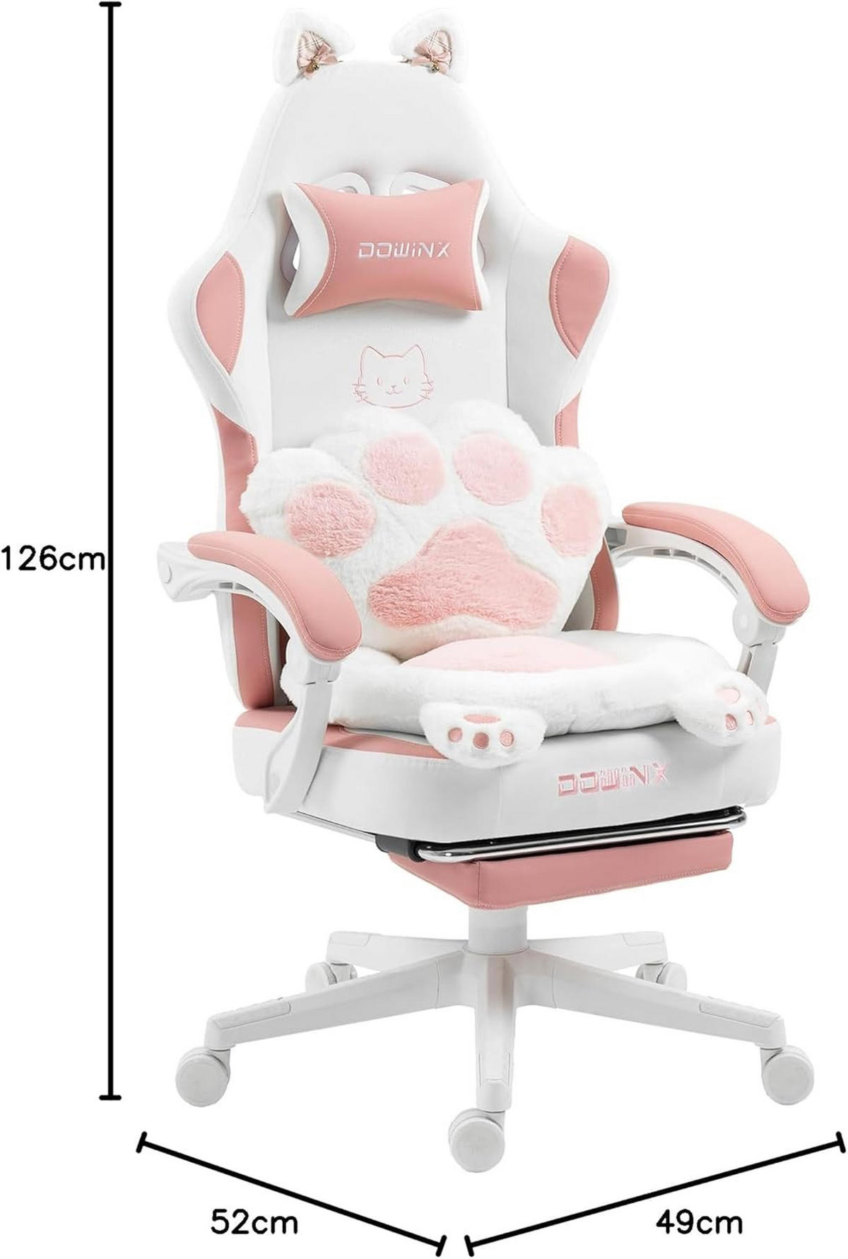 GAMING-STUHL Ergonomischer & Fußstütze Bürostuhl & Lendenwirbelstütze - Rosa, Leder (52/126/49cm)