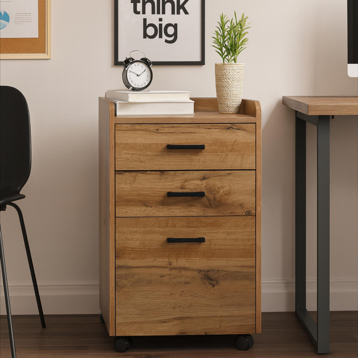 ROLLCONTAINER Holzoptik Erlefarben 3 Schubladen 42x40x72 cm - Erlefarben, Holzwerkstoff/Metall (42/72/40cm) - Begryf