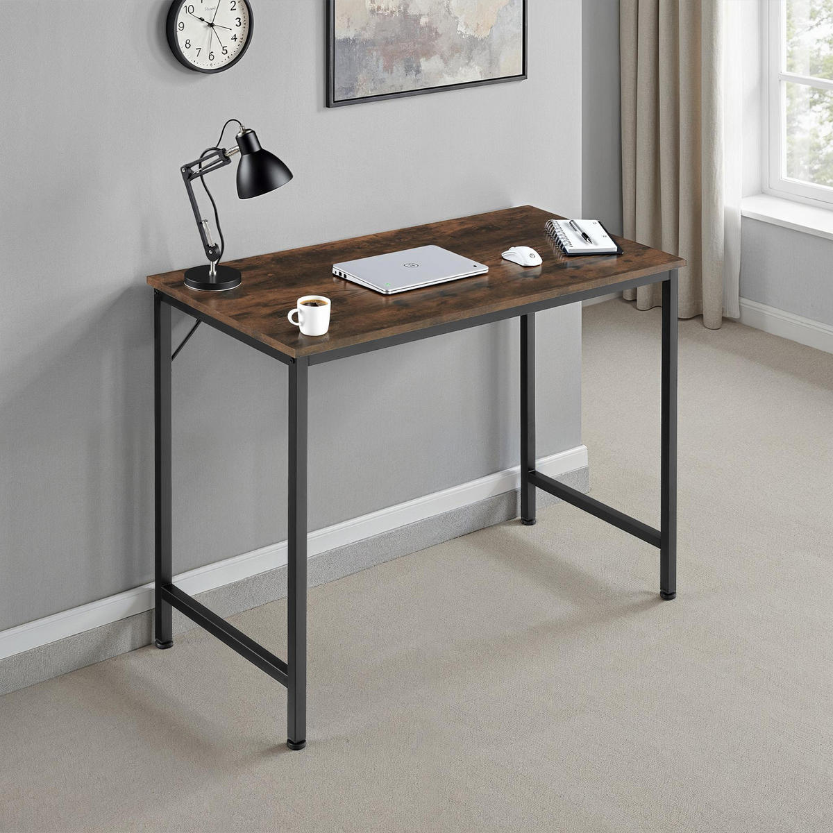SCHREIBTISCH Jenkins, Höhe 75, 5 cm, Industrial Holz dunkel, rustikal - Rostfarben, Holzwerkstoff (50/100/75.5cm) - tectake