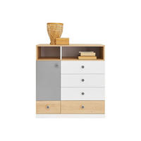 KINDERKOMMODE POKO 9 85/90/40 cm in Biskuiteiche / Weiß Lux / Grau - Eichefarben/Weiß, Holzwerkstoff (85/90/40cm) - Deine Möbel 24