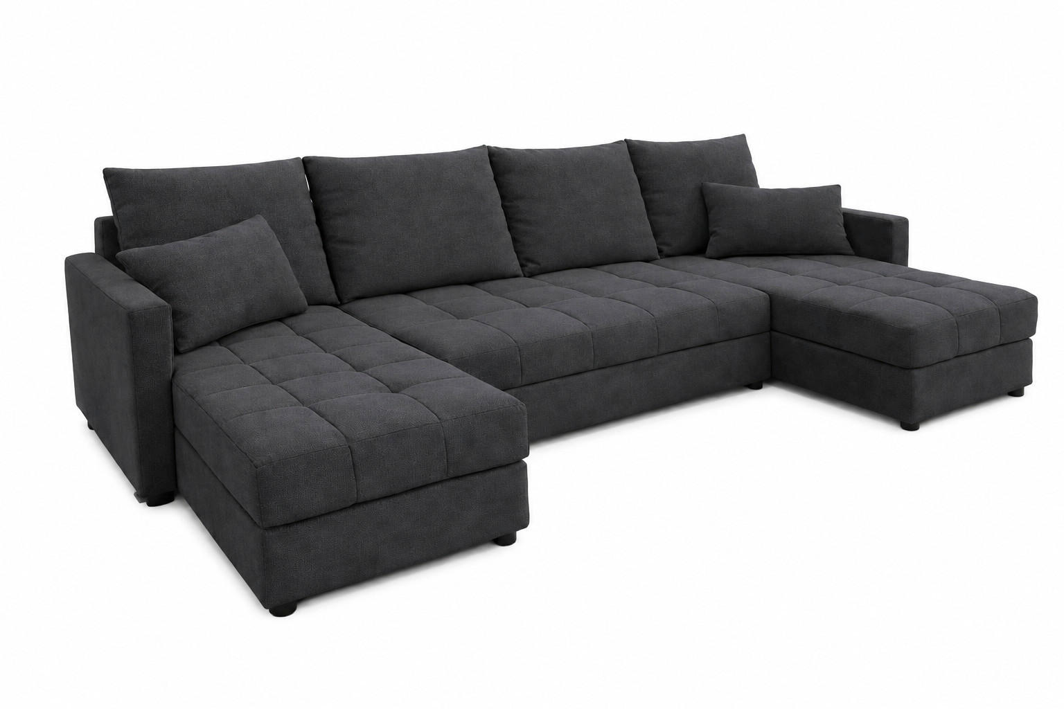 WOHNLANDSCHAFT AURELIA – Ecksofa in U-Form mit Schlaffunktion, Bettkasten & Kissen Stoff KRONOS 287 cm Anthrazit - Anthrazit, Kunststoff (287/140cm) - Wohnideebilder