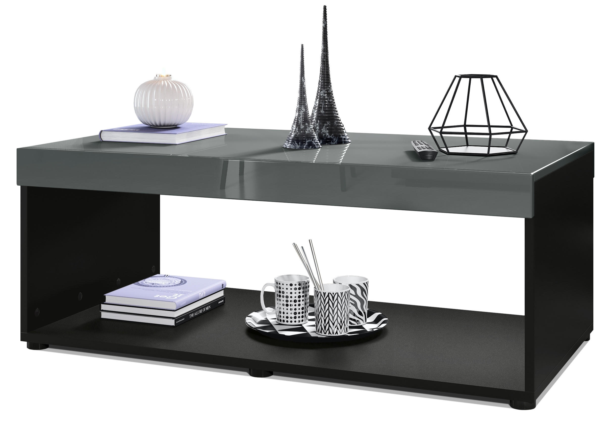 COUCHTISCH Pure Tischplatte und Blenden in Grau Hochglanz - Grau, Holzwerkstoff (58/104/40.5cm) - Vladon
