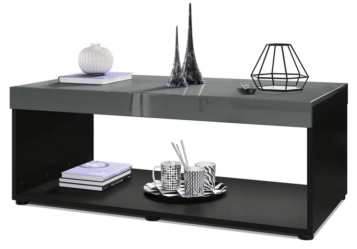 COUCHTISCH Pure Tischplatte und Blenden in Grau Hochglanz - Grau, Holzwerkstoff (58/104/40.5cm) - Vladon