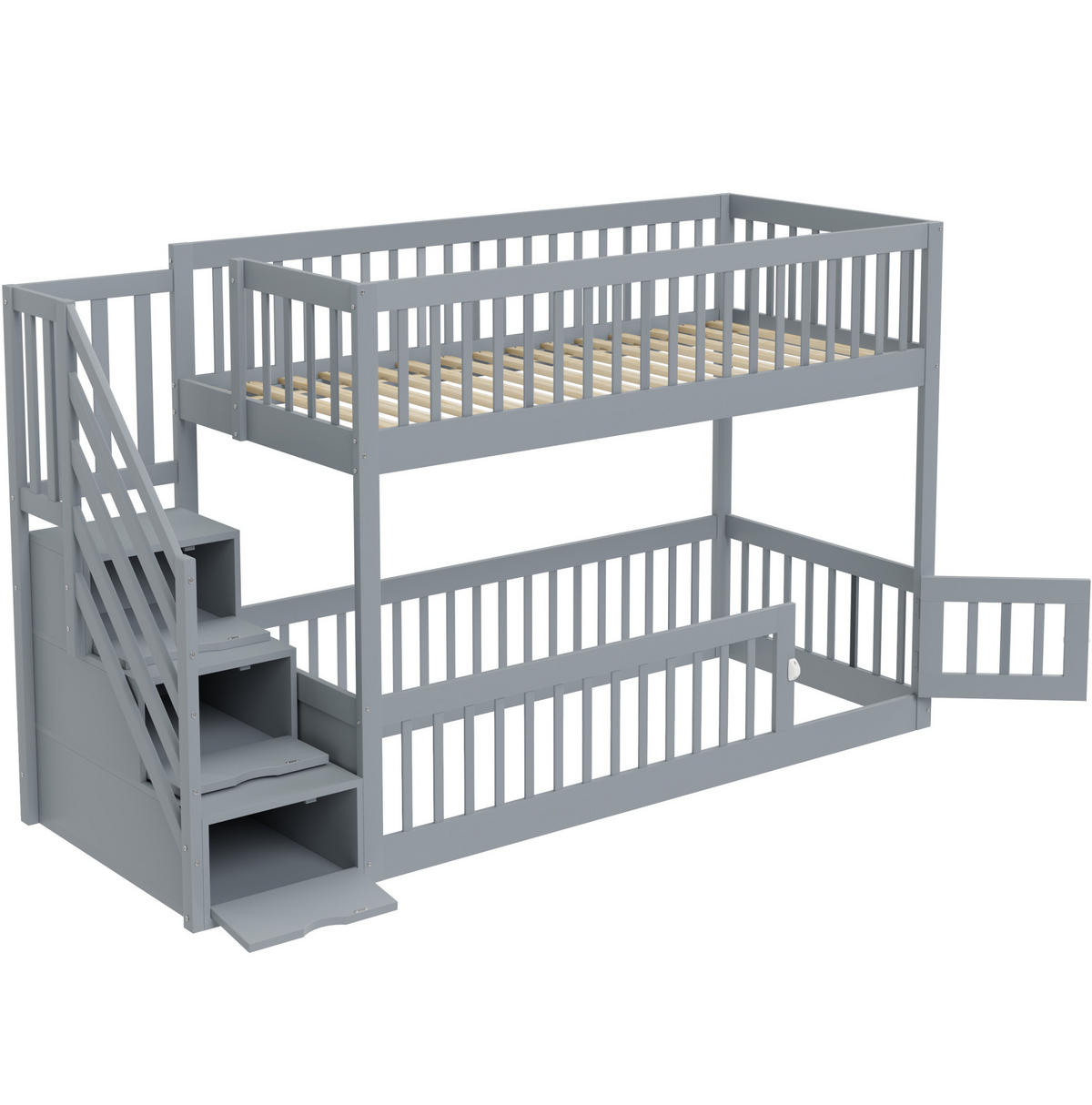 ETAGENBETT mit Stauraumtreppe 90x200 cm Massivholz Grau - Grau, Holzwerkstoff (90/200cm) - Beauniv