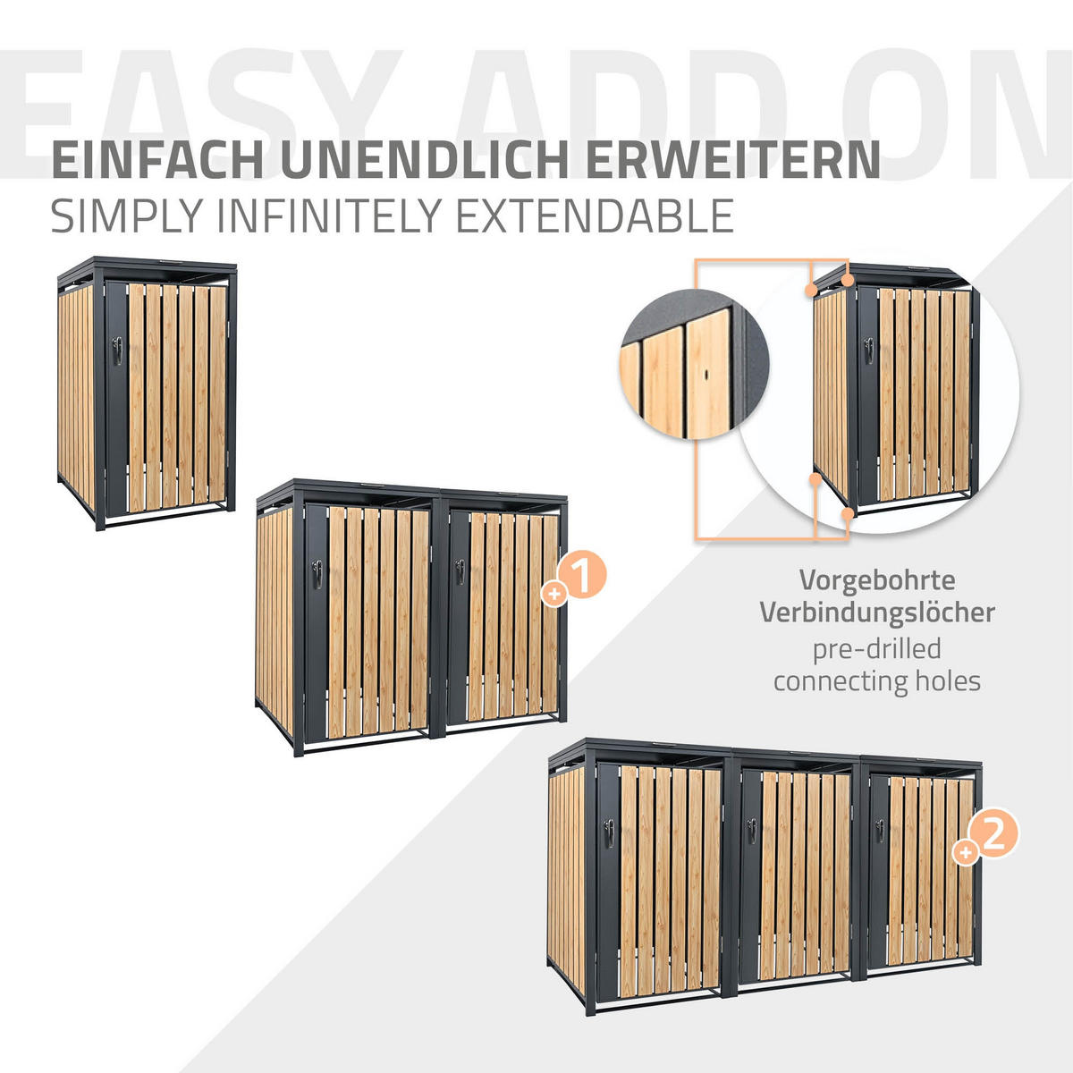 MÜLLTONNENBOX 1er Anthrazit-Lärchenoptik - Naturfarben, Metall (80/116.3/68cm) - ML-DESIGN