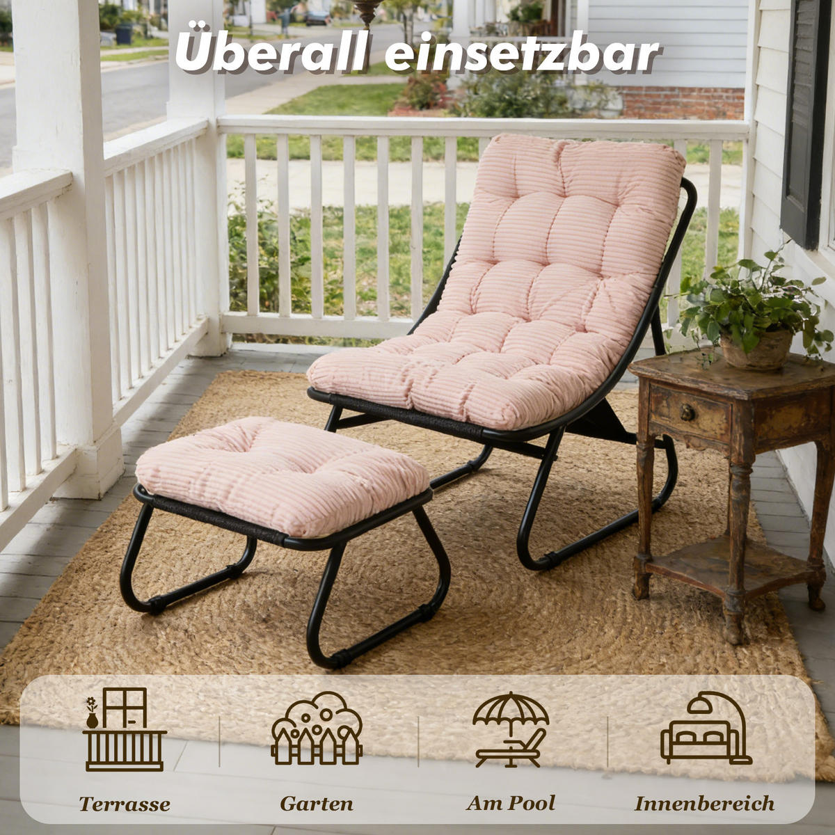 SESSELSET, Relaxsessel mit Hocker,Stahlrahmen,Cord,Rosa - Rosa, Textil/Metall (78/86/65cm) - LVHOM
