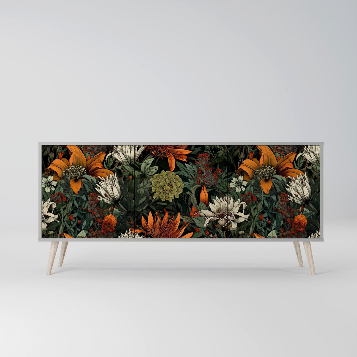SIDEBOARD MIDNIGHT SPROUT, Eicheneffekt, 164,5x42x77,5 cm, 3 Türen - Eichefarben/Buchefarben, Holzwerkstoff/Buchenholz (164.5/77.5/42cm) - SpaceRebels