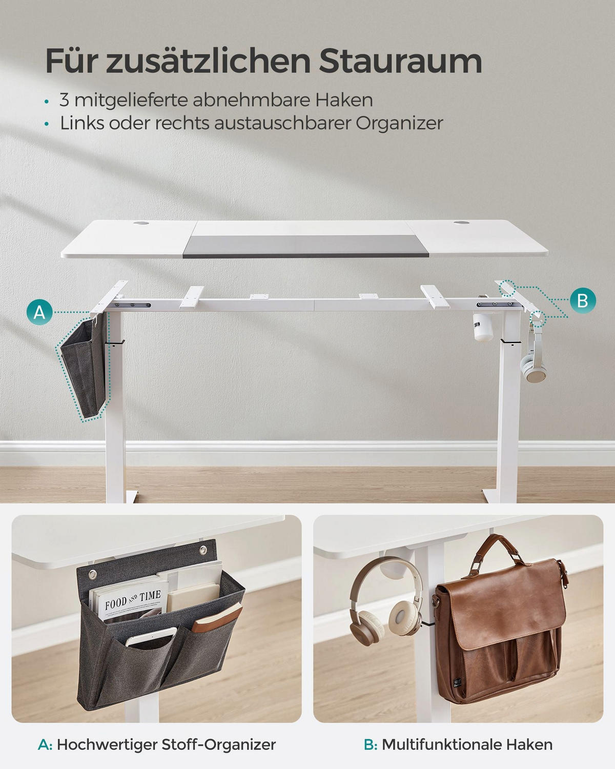 HÖHENVERSTELLBARER SCHREIBTISCH ZAGREB - Weiß, Holzwerkstoff (70/160/120cm) - Hansiro