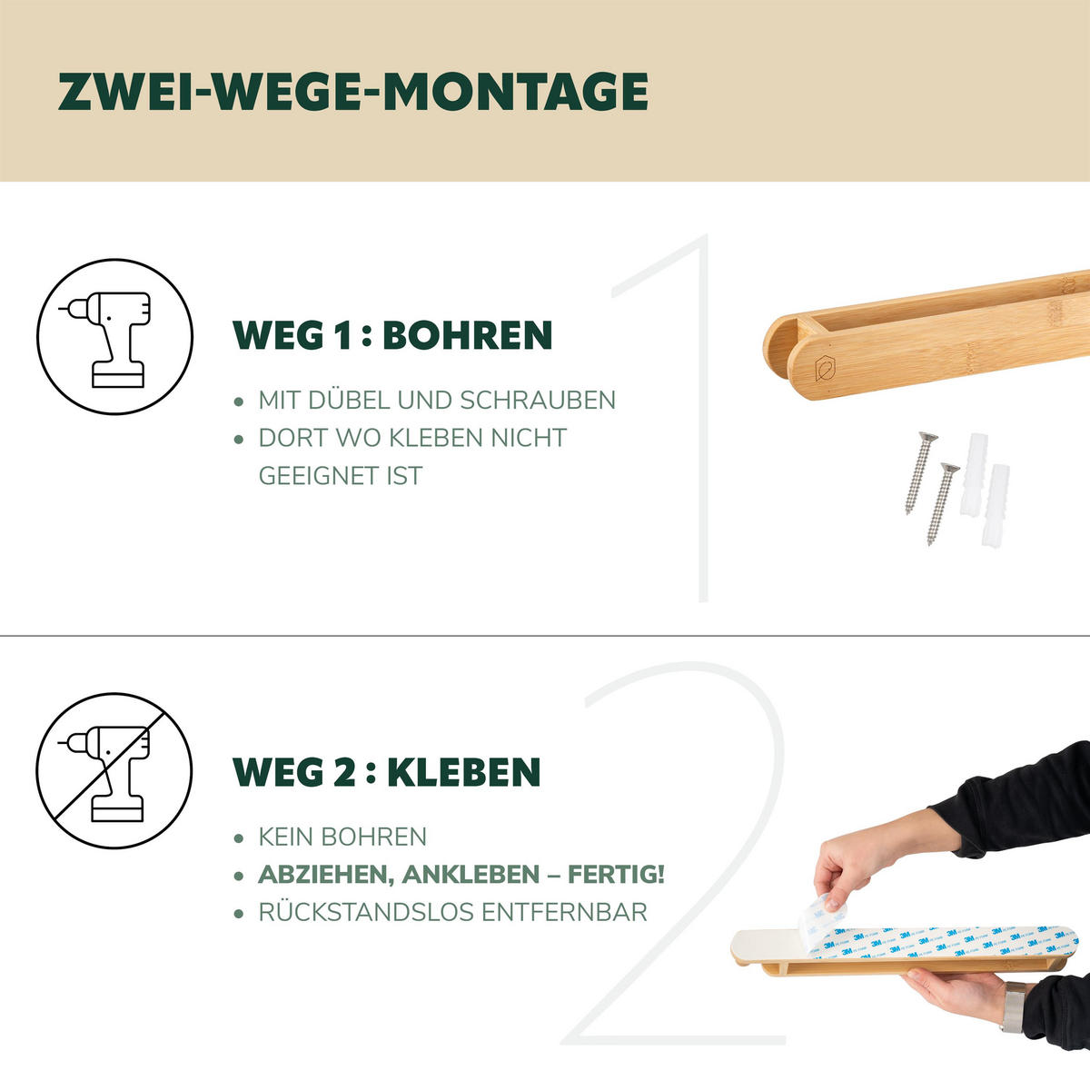 HANDTUCHHALTER, Bambus - Braun, Holz (42/4/5cm) - eluno