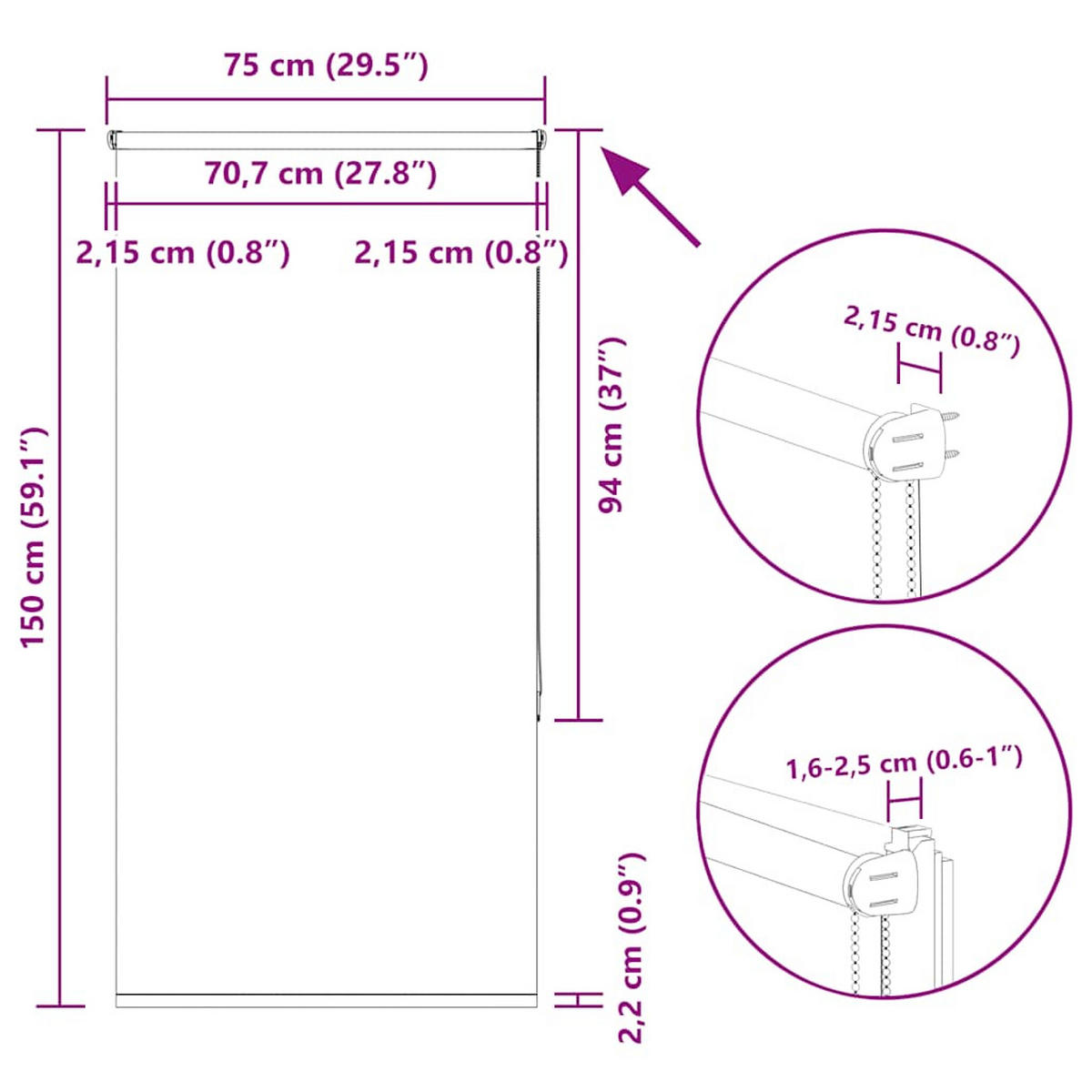 VERDUNKELUNGSROLLO 75/150 cm Stoffbreite 70,7 cm aus Polyester Grau - Grau, Textil (75/150cm) - vidaXL