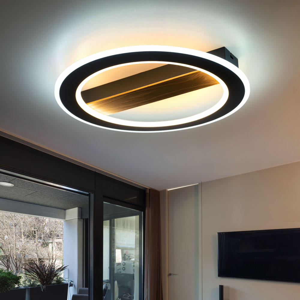 Thumbnail - Globo Lighting Led, Schwarz, Holz, Rund, 45x5.5x45 cm, Lampen & Leuchten, LED Beleuchtung, LED-Deckenleuchten