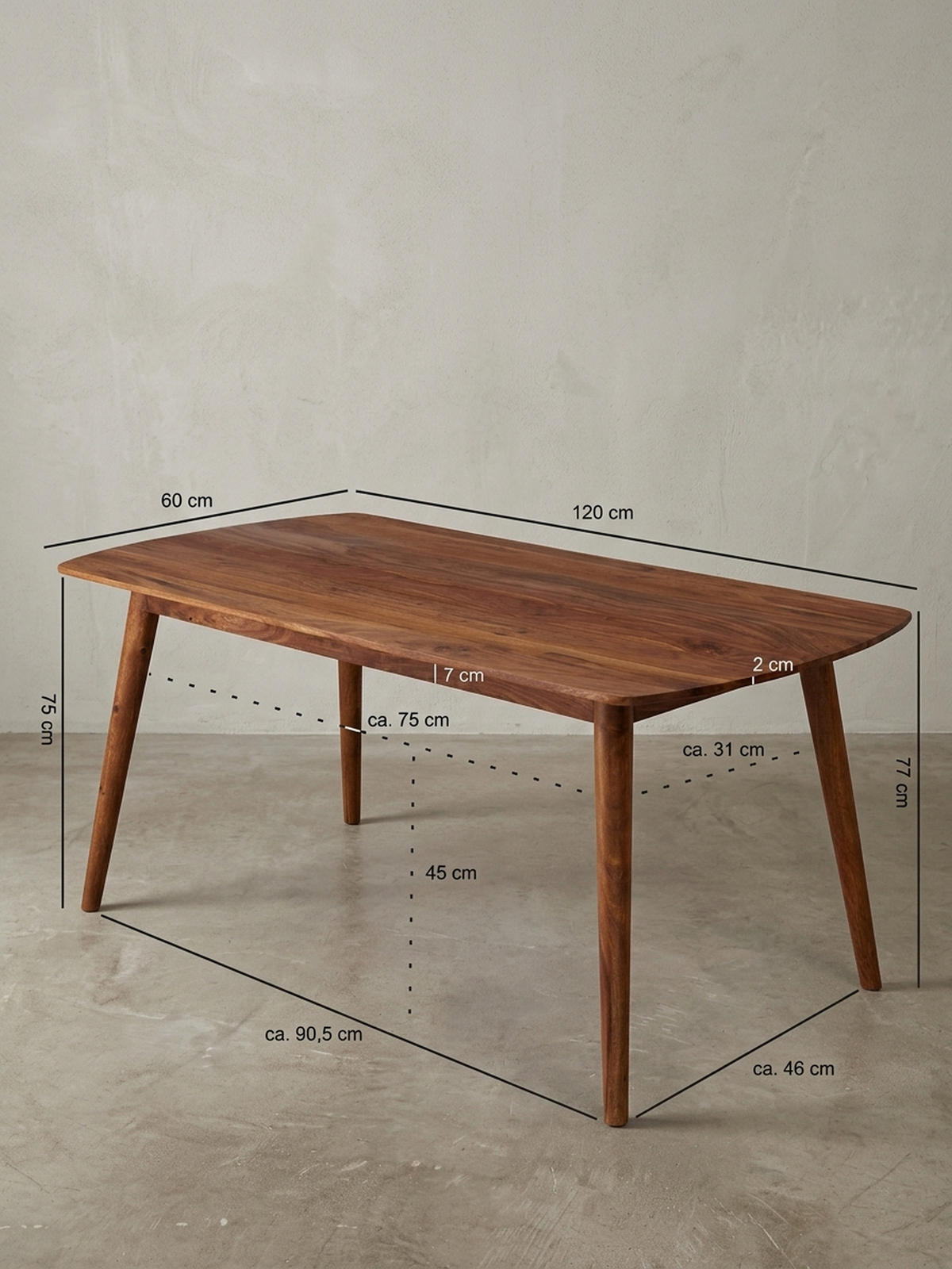 ESSZIMMERTISCH – Massivholz Braun abgerundete Ecken Landhausstil - Braun, Holz (60/120/77cm) - KADIMA DESIGN