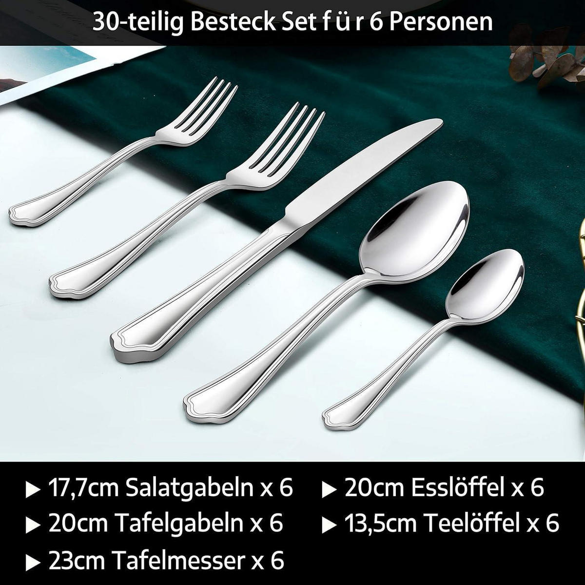 BESTECKSET 30-teilig für 6 Personen Edelstahl poliert - Silberfarben, Metall
